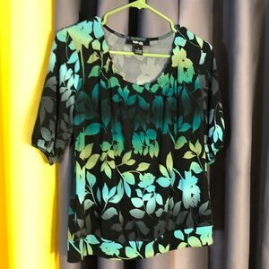 Style & Co Women's Blue Green Print Blouse Size M Petite